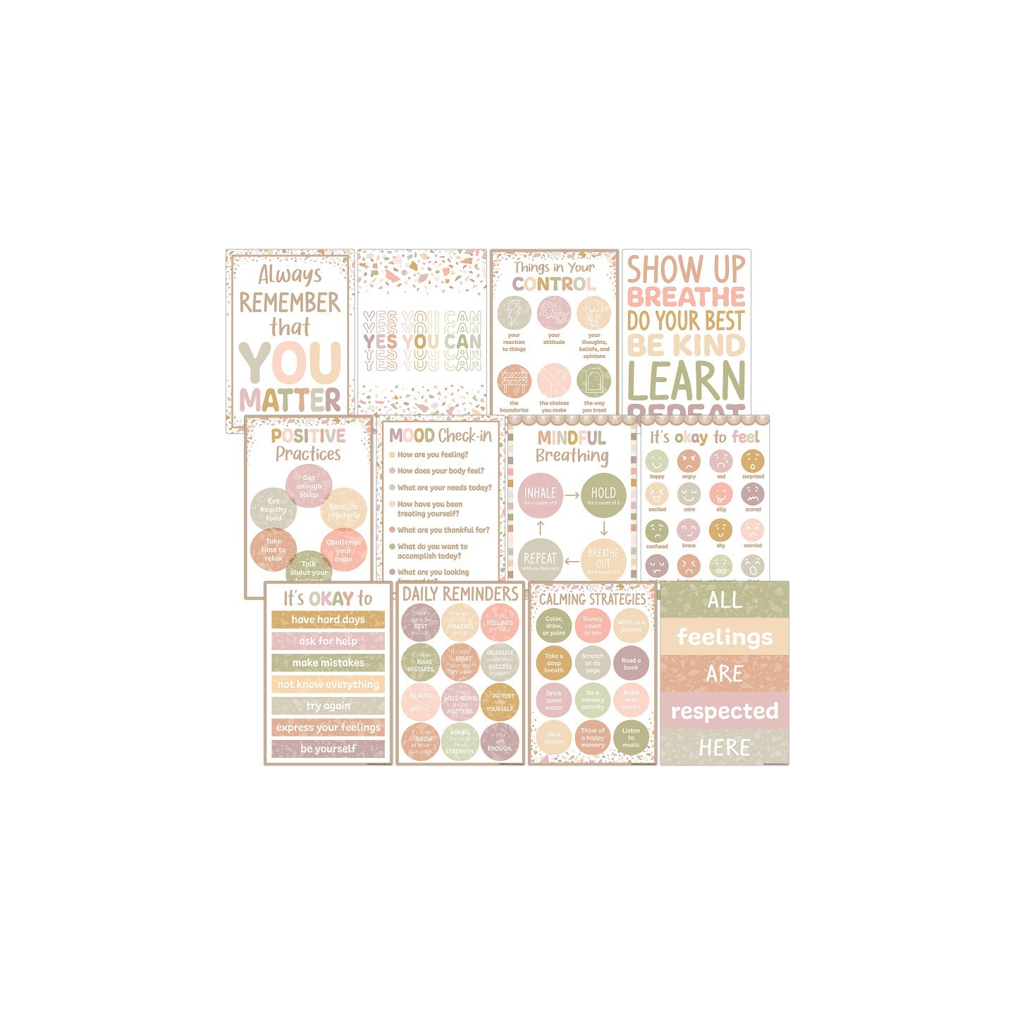 Teacher Created Resources® Terrazzo Tones Positive Practices Small Poster Pack, Pack of 12