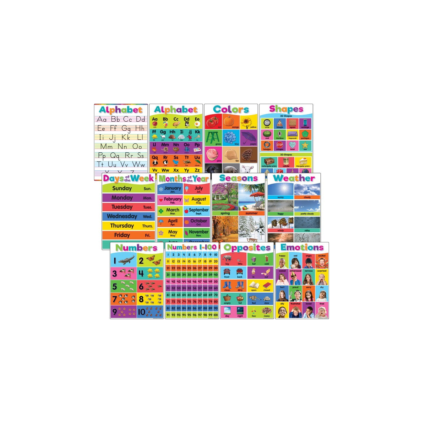 Teacher Created Resources® Colorful Early Learning Small Poster Pack, 12 Posters