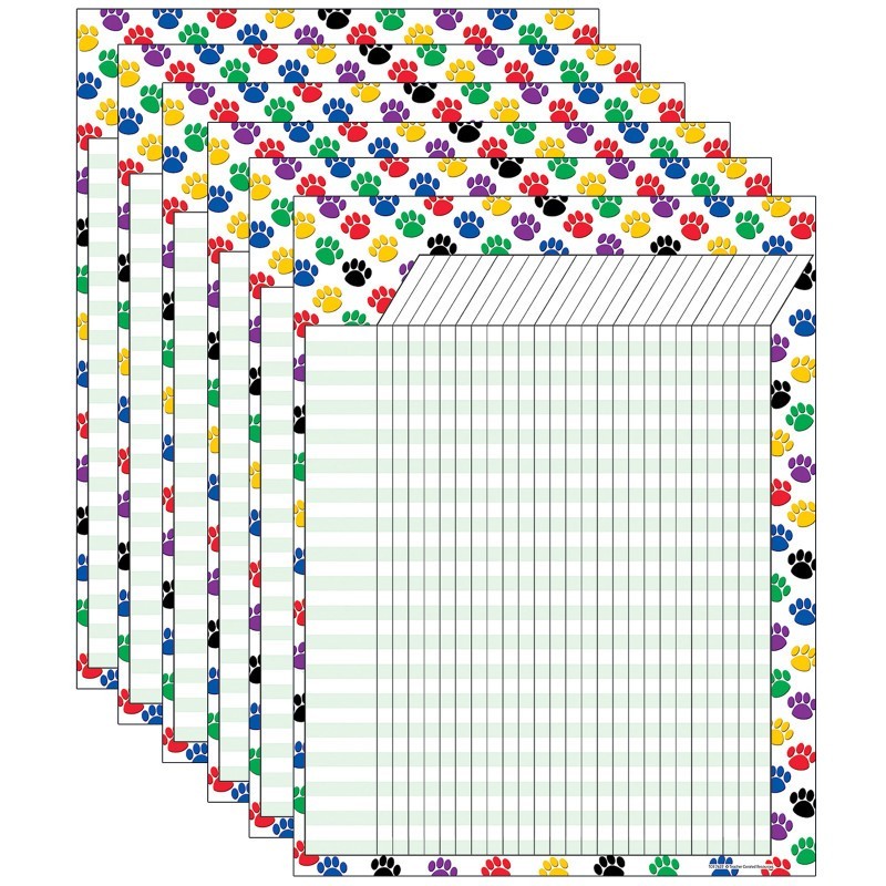 Teacher Created Resources® Colorful Paw Prints Incentive Chart, Pack of 6