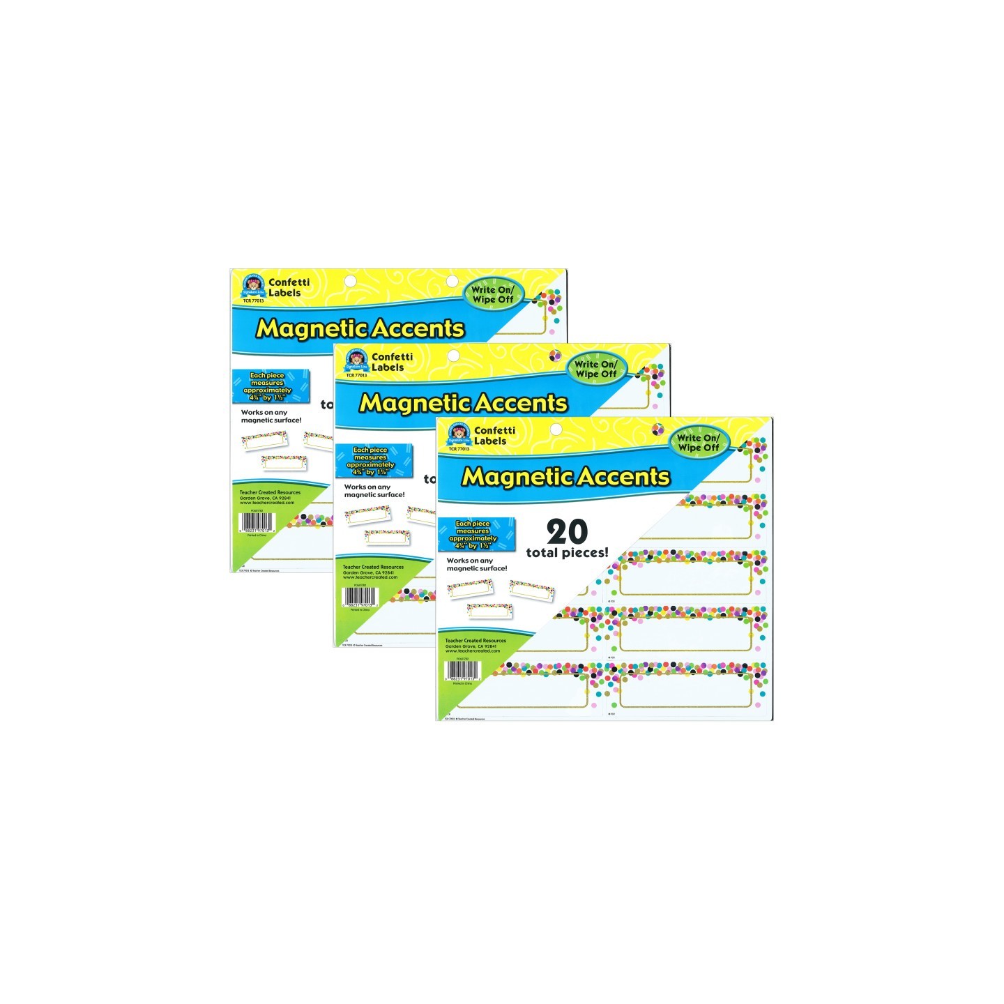 Teacher Created Resources® Confetti Labels Magnetic Accents, 20 Per Pack, 3 Packs