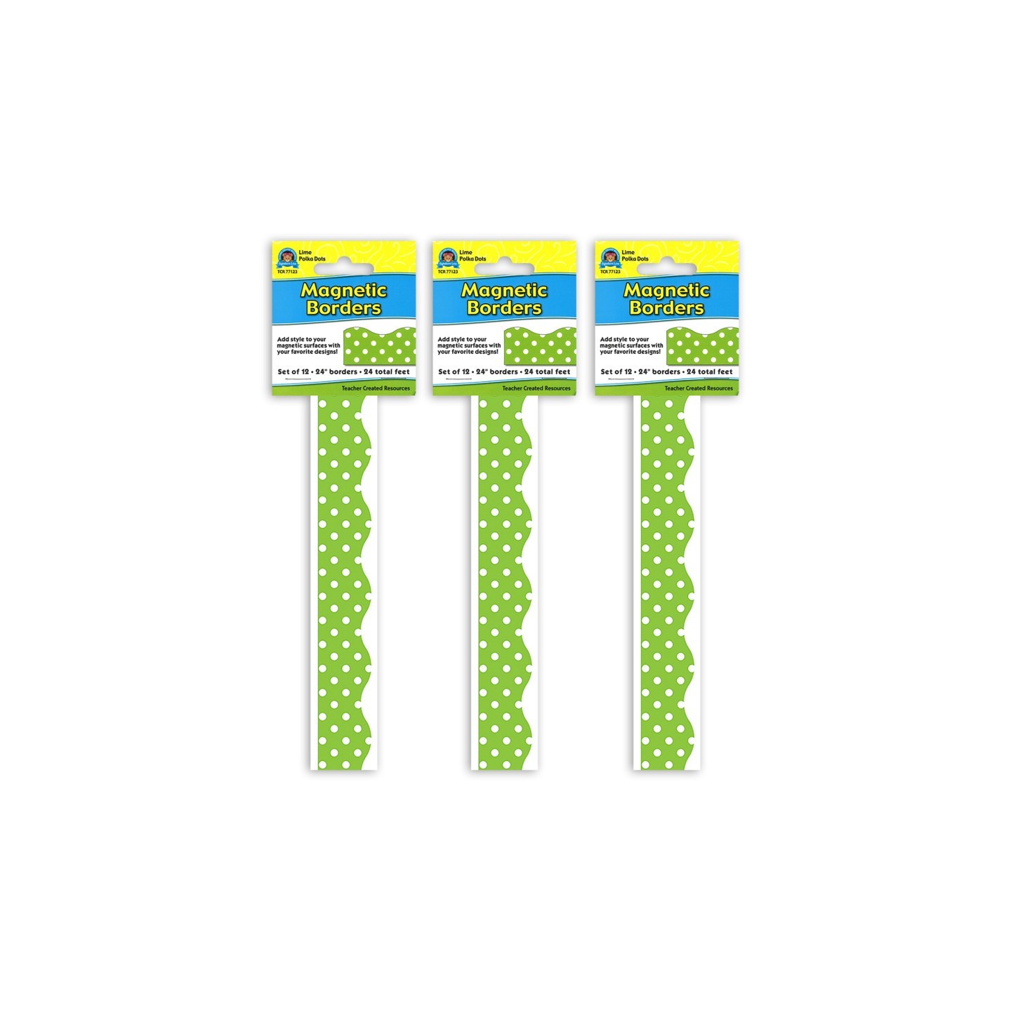 Teacher Created Resources® Magnetic Borders, Lime Polka Dots, 24 Feet Per Pack, 3 Packs