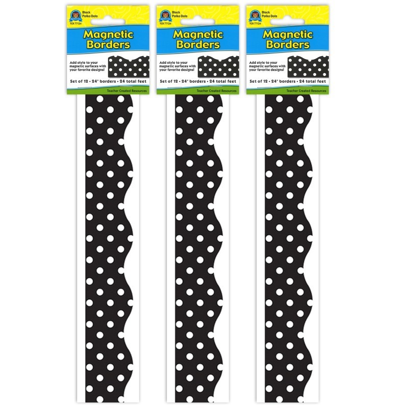 Teacher Created Resources® Magnetic Borders, Black Polka Dots, 24 Feet Per Pack, 3 Packs