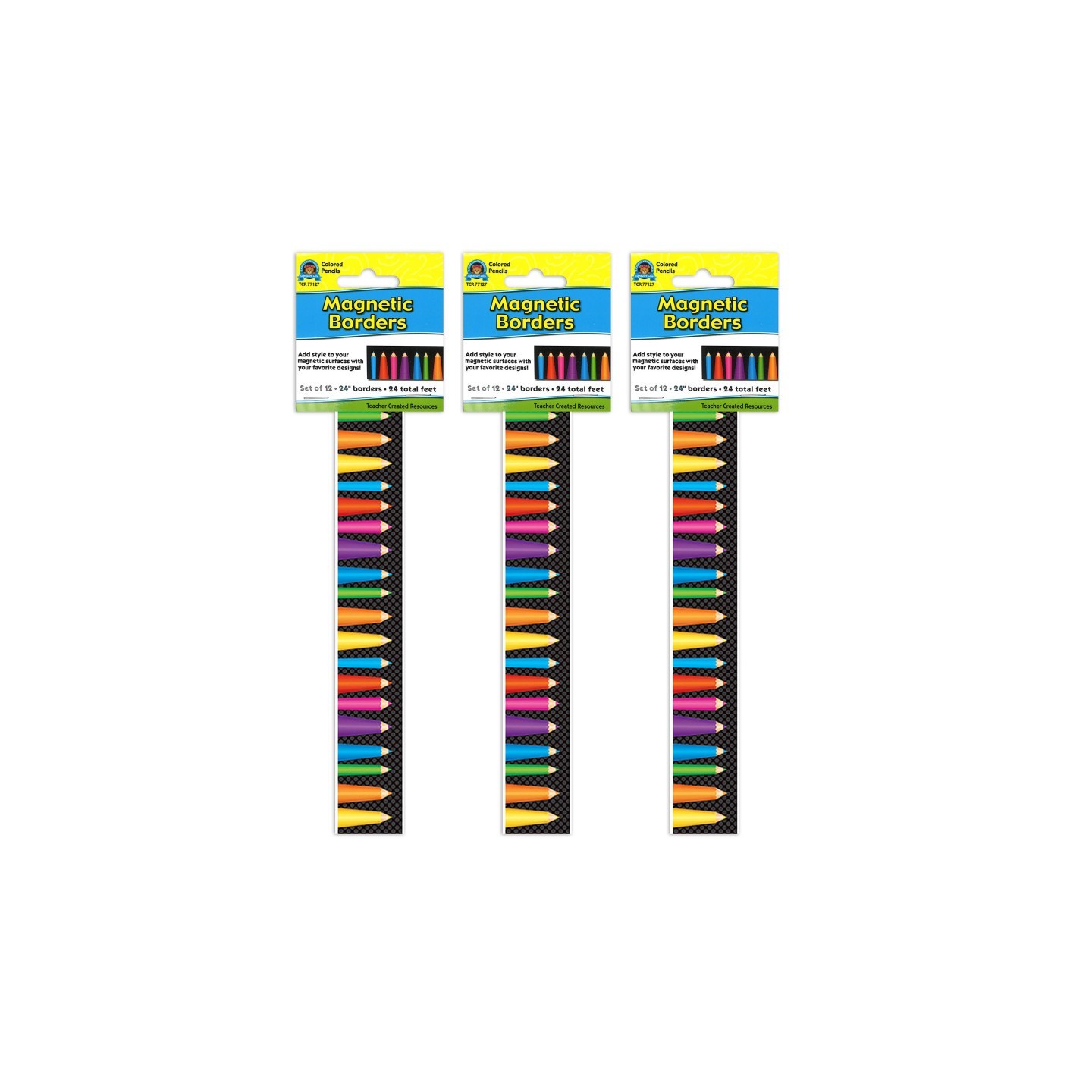 Teacher Created Resources® Magnetic Borders, Colored Pencils, 24 Feet Per Pack, 3 Packs