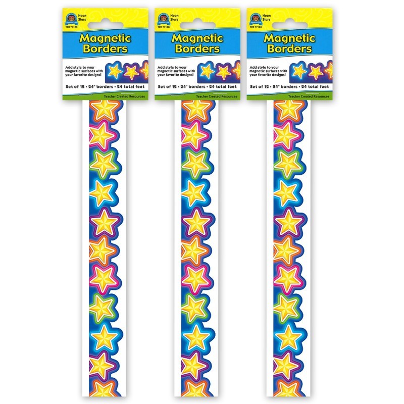 Teacher Created Resources® Magnetic Borders, Neon Stars, 24 Feet Per Pack, 3 Packs