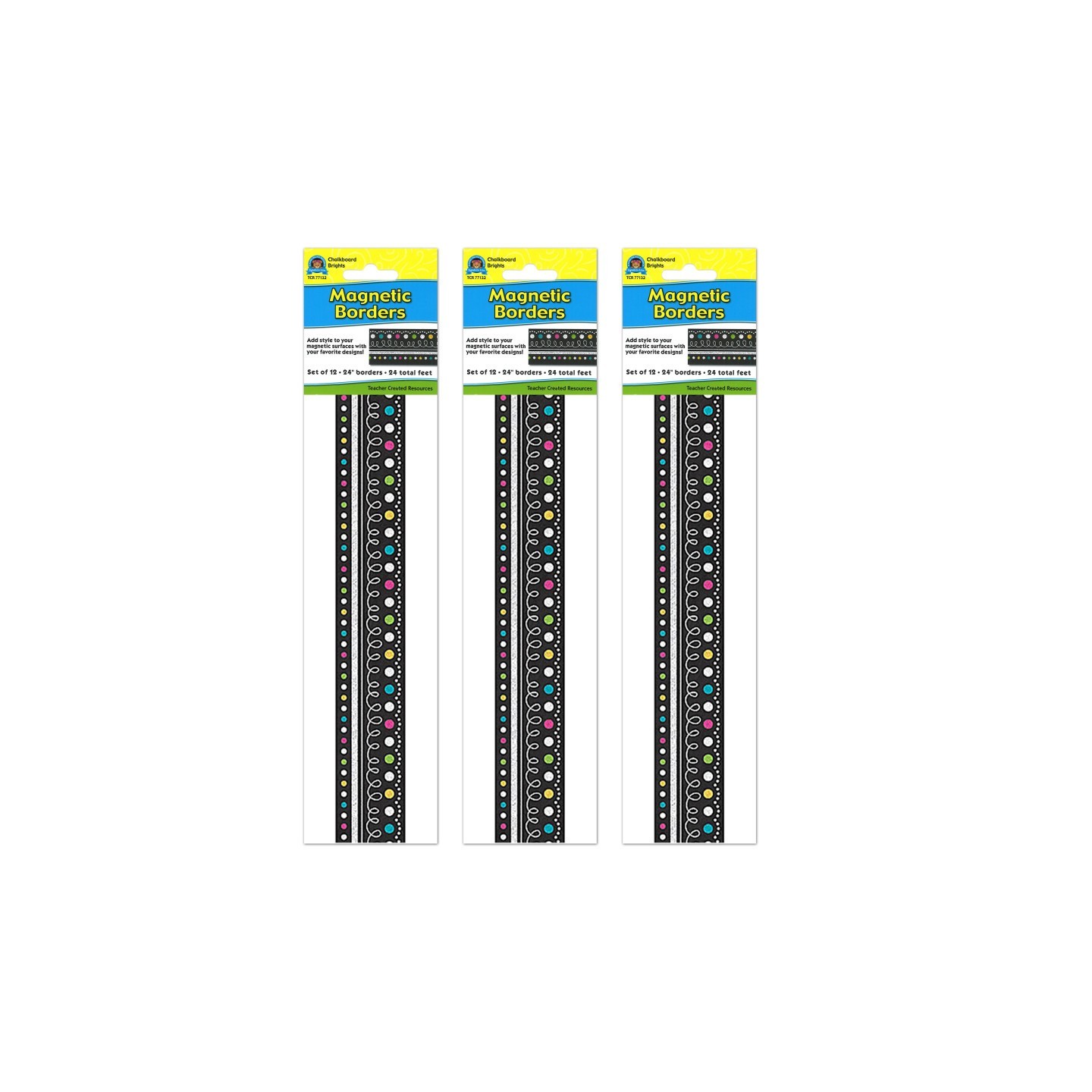 Teacher Created Resources® Chalkboard Brights Magnetic Borders, 24 Feet Per Pack, 3 Packs