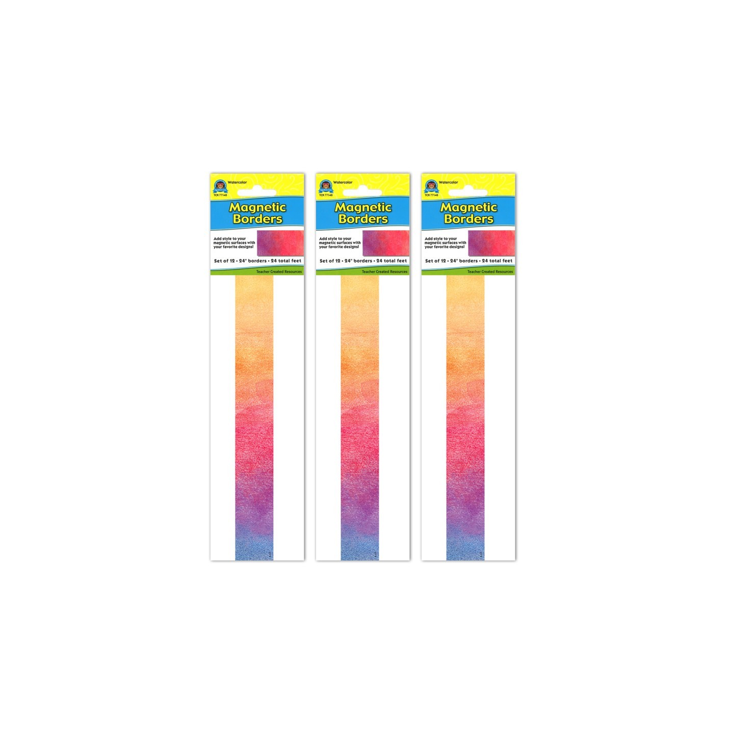 Teacher Created Resources® Watercolor Magnetic Border, 24 Feet Per Pack, 3 Packs