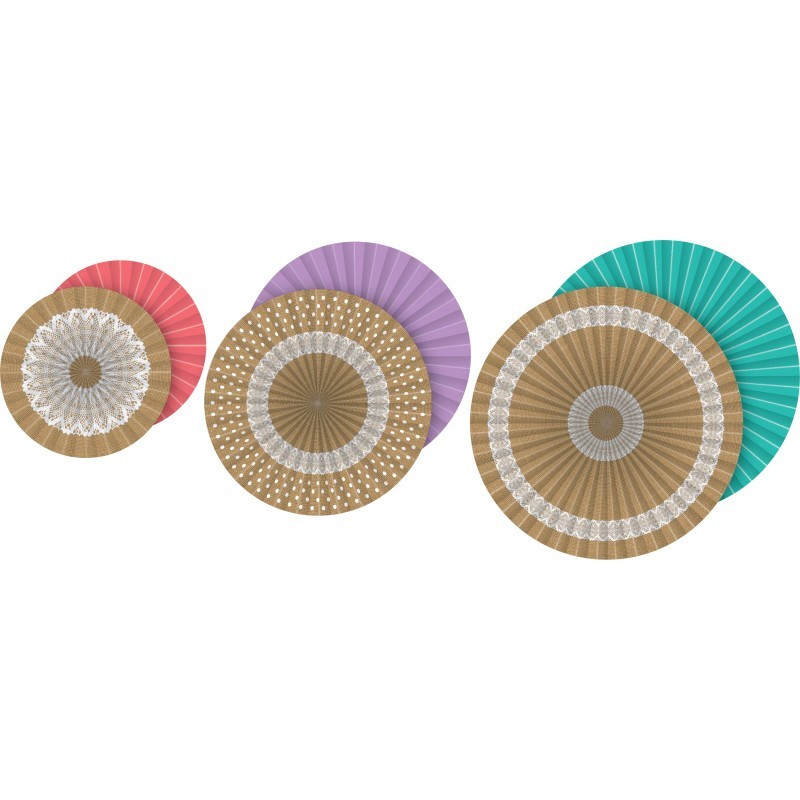 Teacher Created Resources® Shabby Chic Burlap Design Hanging Paper Fans, 3 Per Pack, 3 Packs