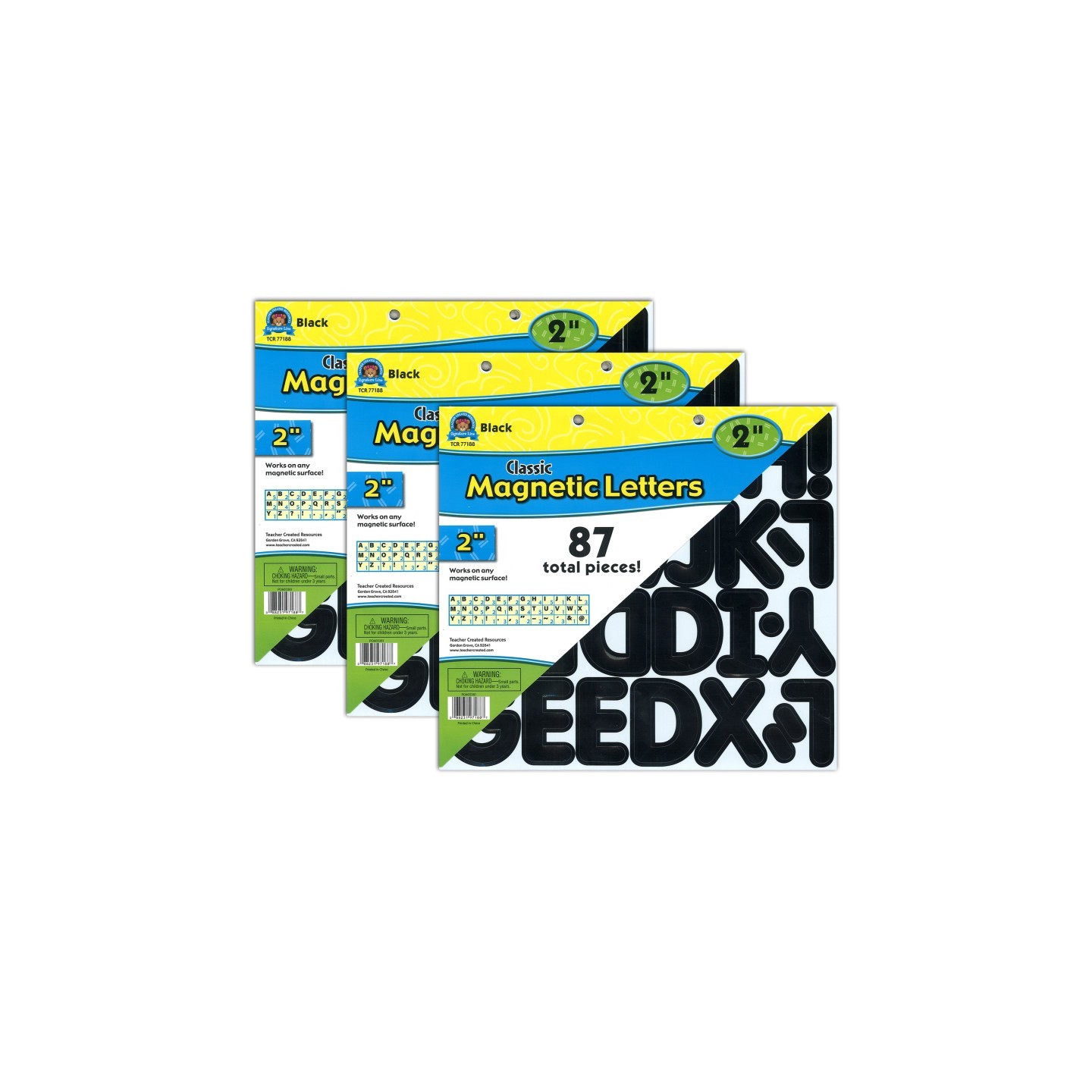 Teacher Created Resources® Black Classic 2" Magnetic Letters, 87 Pieces Per Pack, 3 Packs