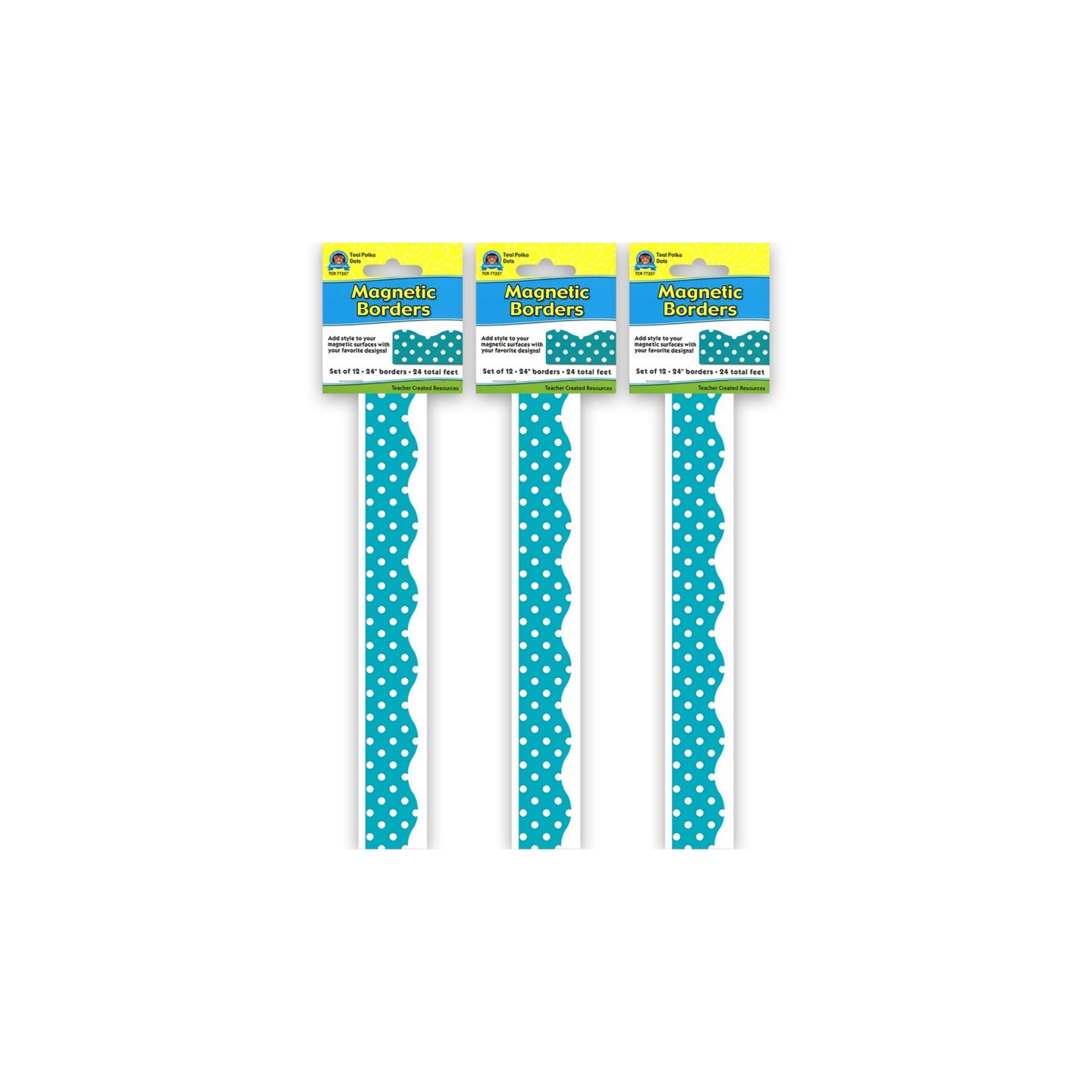 Teacher Created Resources® Teal Polka Dots Magnetic Border, 24 Feet Per Pack, 3 Packs
