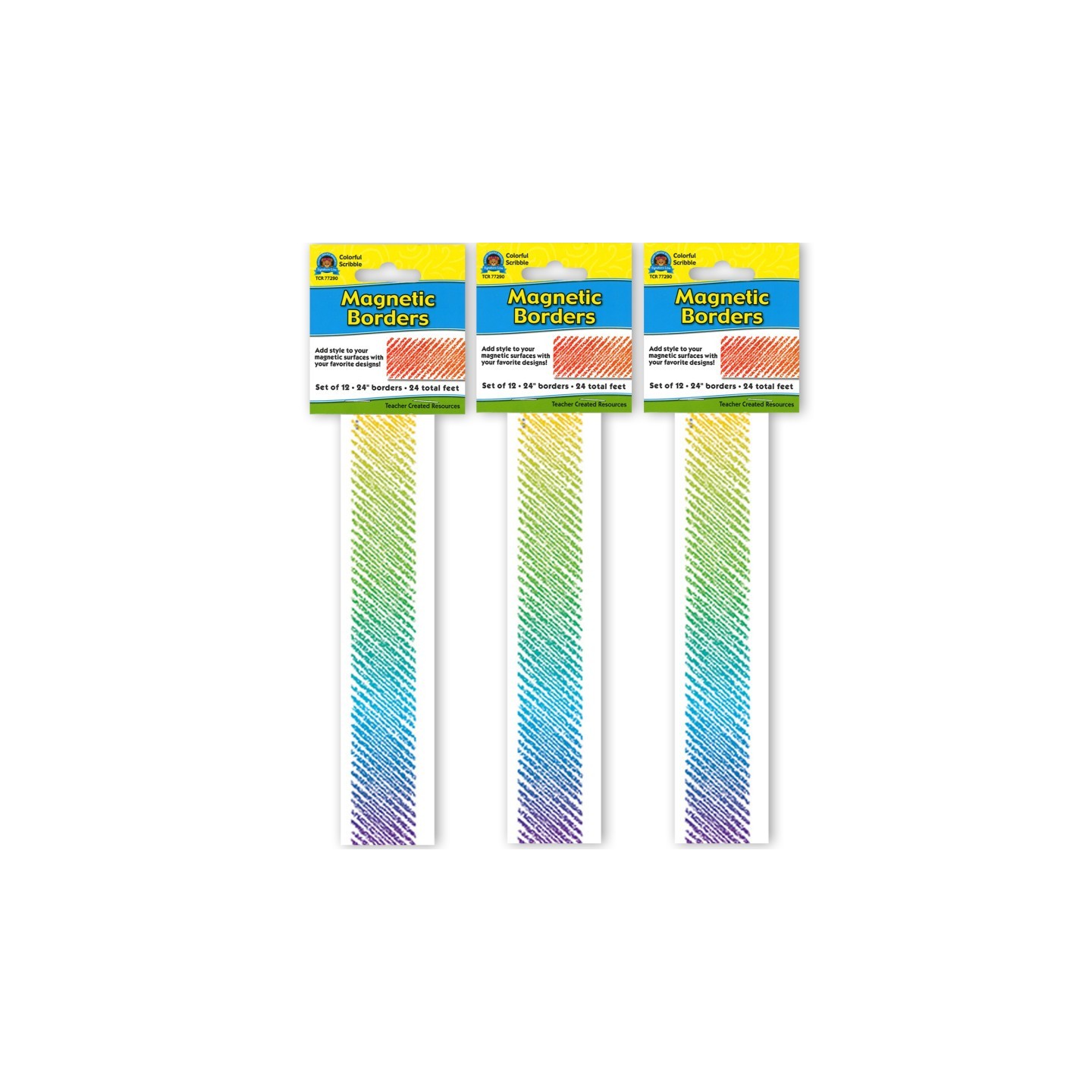 Teacher Created Resources® Colorful Scribble Magnetic Border, 24 Feet Per Pack, 3 Packs