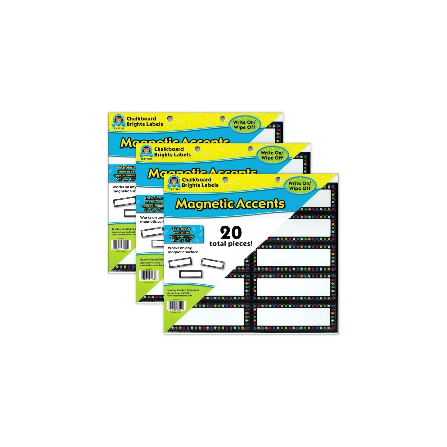 Teacher Created Resources® Chalkboard Brights Labels Magnetic Accents, 20 Per Pack, 3 Packs