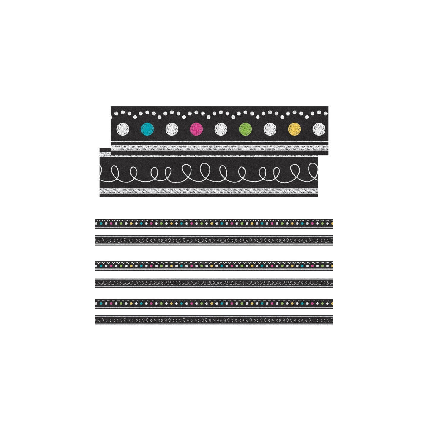 Teacher Created Resources® Chalkboard Brights Double-Sided Ribbon Runner, 1.5" W, 45 Feet Per Pack, 3 Packs