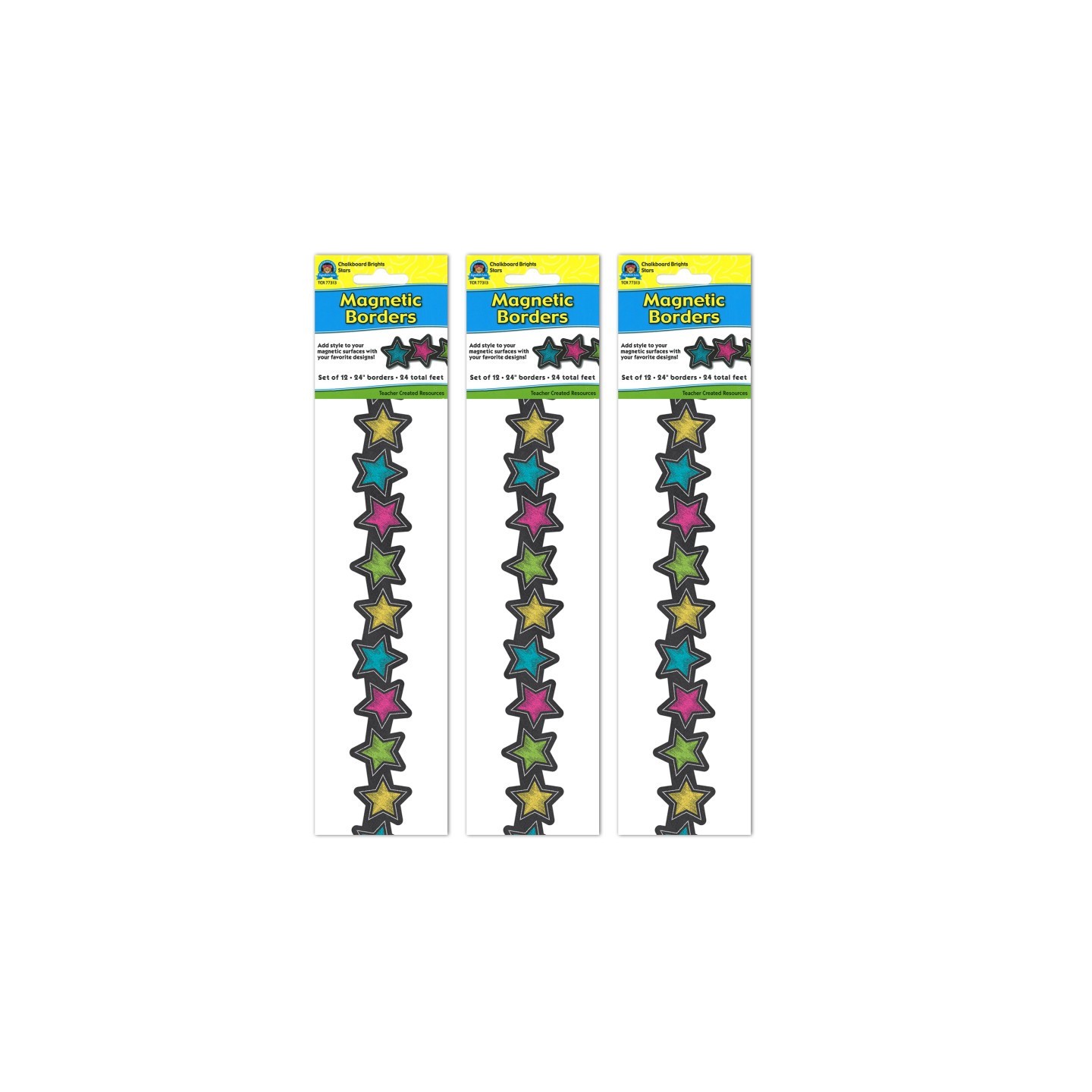 Teacher Created Resources® Chalkboard Brights Stars Magnetic Border, 24 Feet Per Pack, 3 Packs