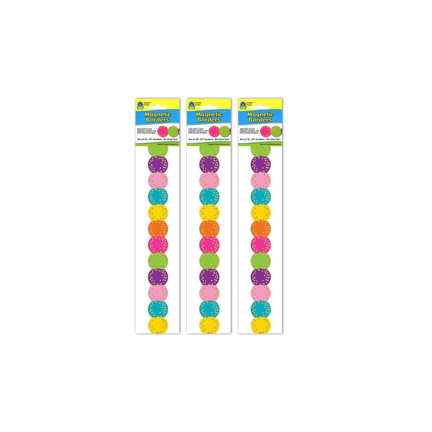 Teacher Created Resources® Confetti Circles Die-Cut Magnetic Border, 24 Feet Per Pack, 3 Packs
