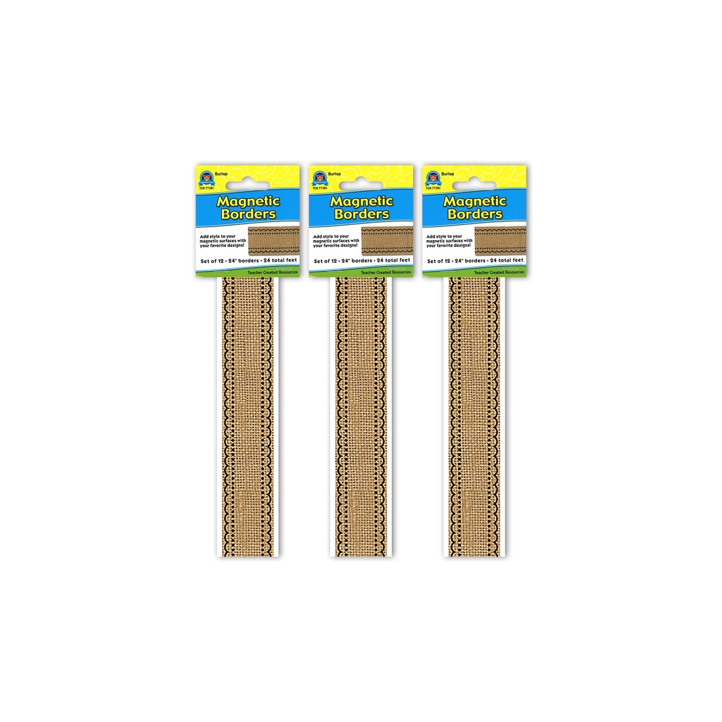 Teacher Created Resources® Burlap Design Magnetic Border, 24 Feet Per Pack, 3 Packs