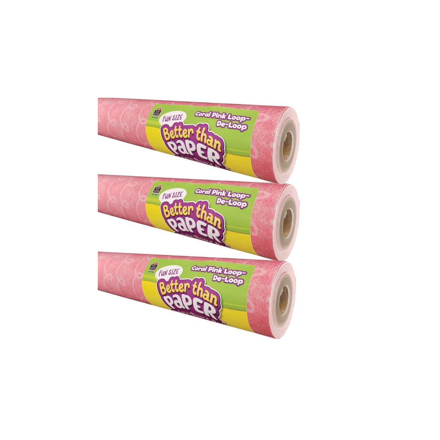 Teacher Created Resources® Fun Size Better Than Paper® Bulletin Board Roll, 18" x 12', Coral Pink Loop-De-Loop, Pack of 3