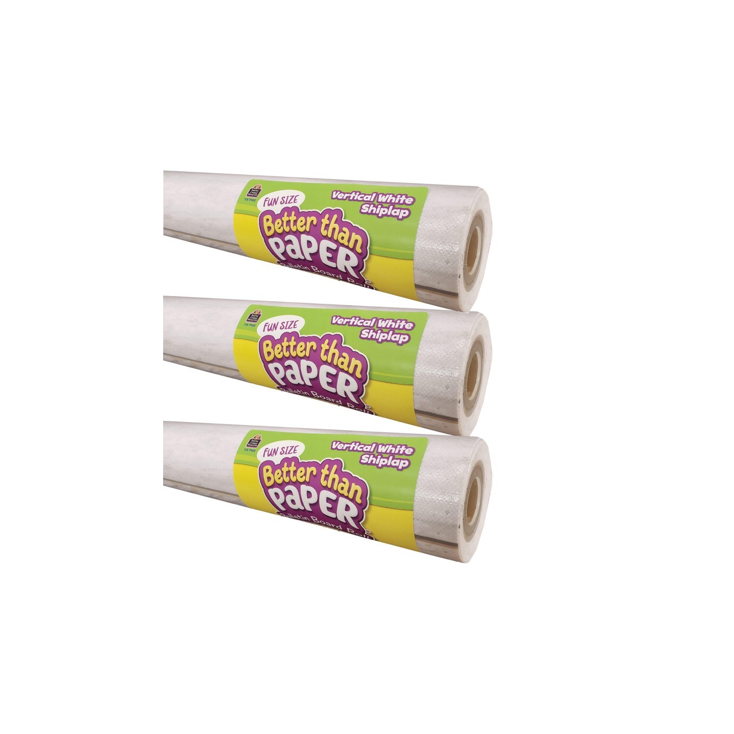 Teacher Created Resources® Fun Size Better Than Paper® Bulletin Board Roll, 18" x 12', Vertical White Shiplap, Pack of 3