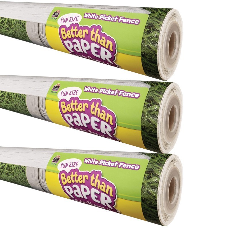 Teacher Created Resources® Fun Size Better Than Paper® Bulletin Board Roll, 18" x 12', White Picket Fence, Pack of 3