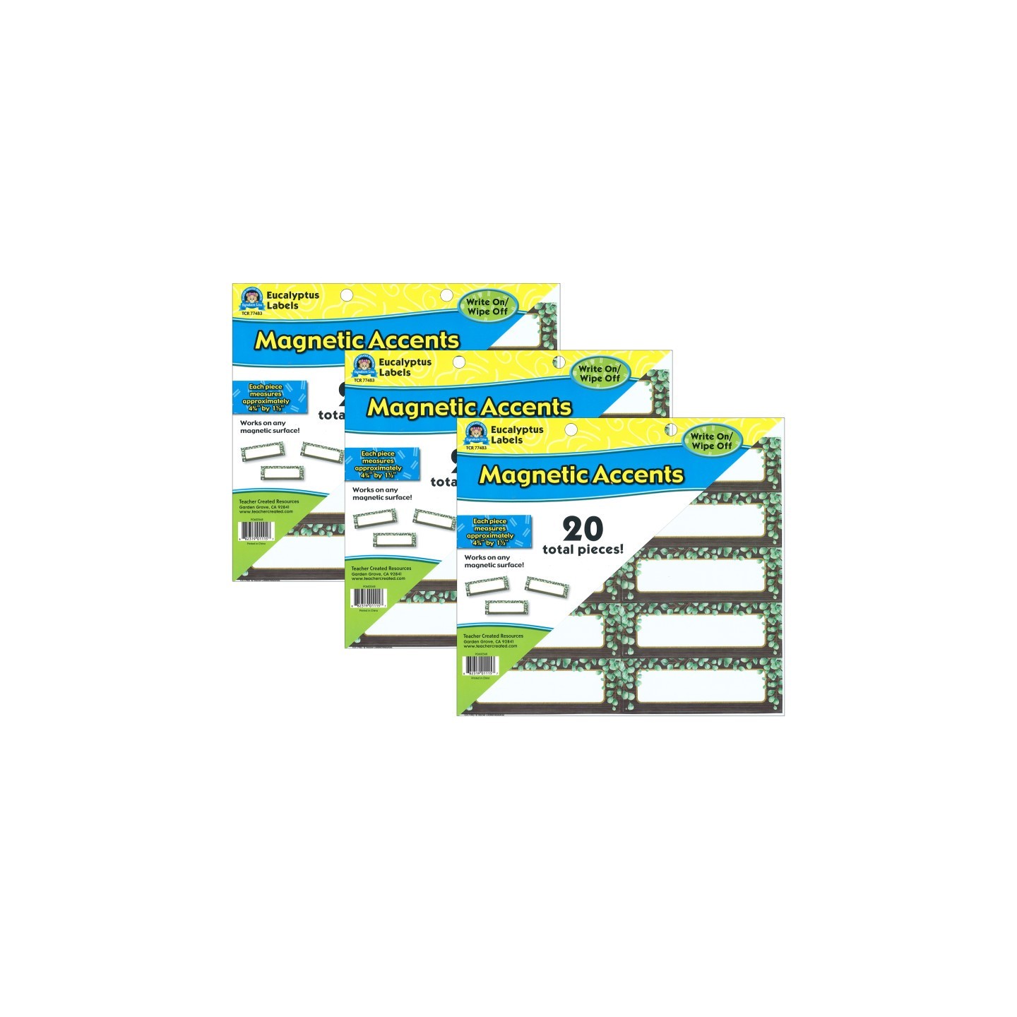 Teacher Created Resources® Eucalyptus Labels Magnetic Accents, 20 Per Pack, 3 Packs