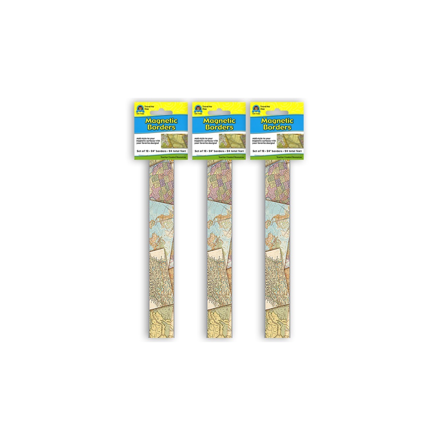 Teacher Created Resources® Travel the Map Magnetic Border, 24 Feet Per Pack, 3 Packs