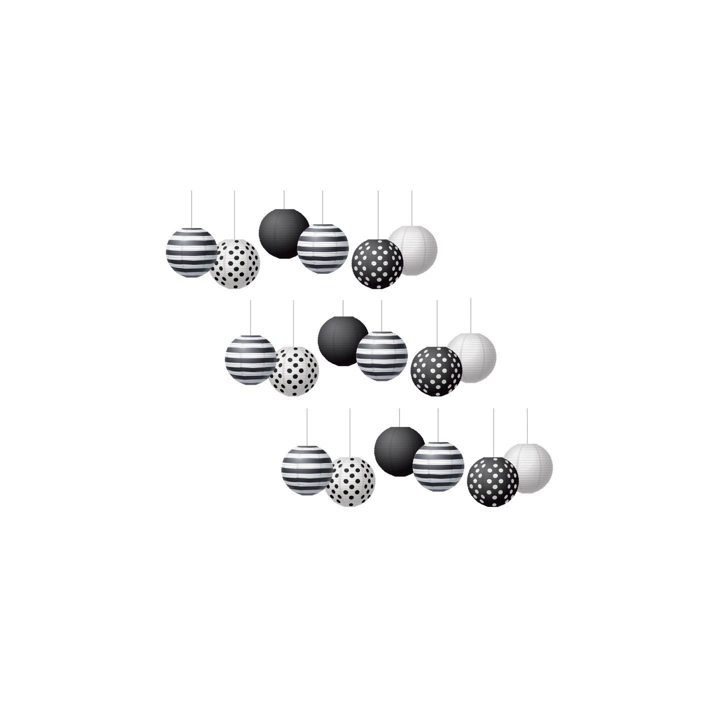 Teacher Created Resources® Black & White 8" Hanging Paper Lanterns, 6 Per Pack, 3 Packs
