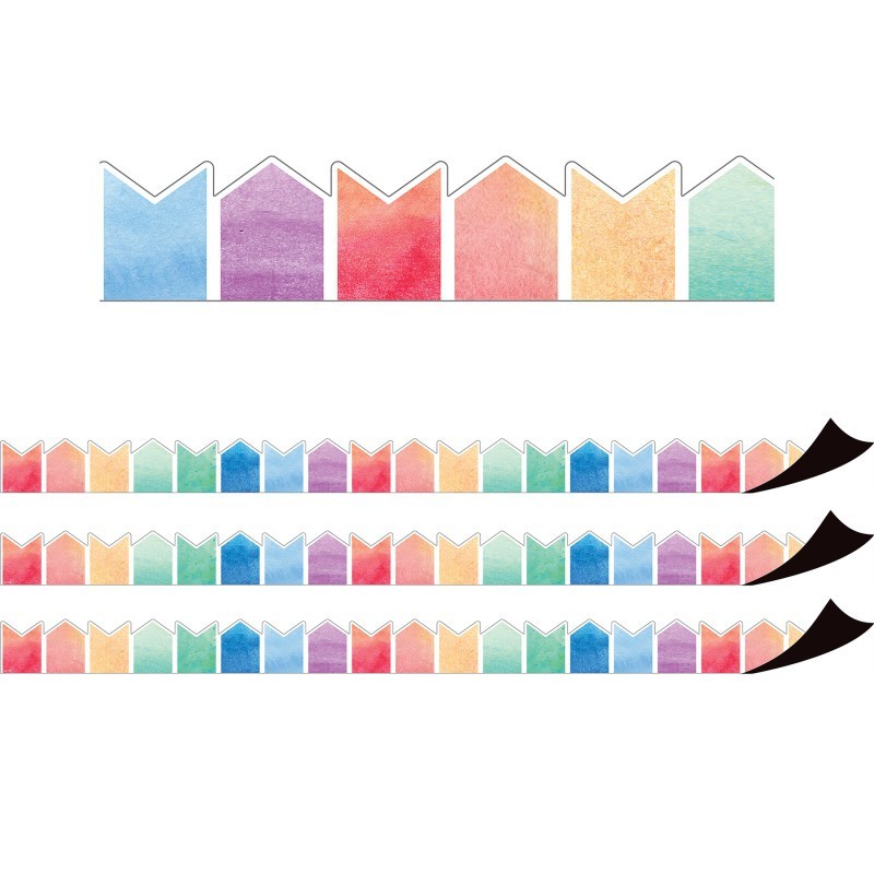 Teacher Created Resources® Watercolor Pennants Magnetic Border, 24 Feet Per Pack, 3 Packs