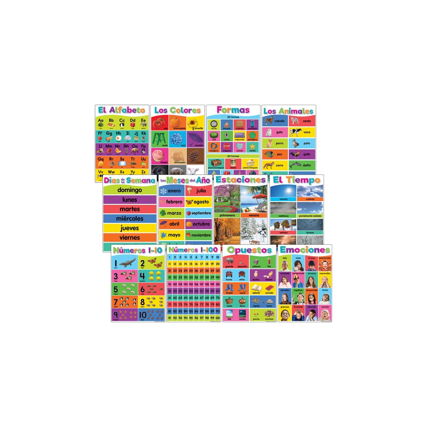 Teacher Created Resources® Spanish Colorful Early Learning Small Poster Pack, 11" x 15-3/4", Pack of 12