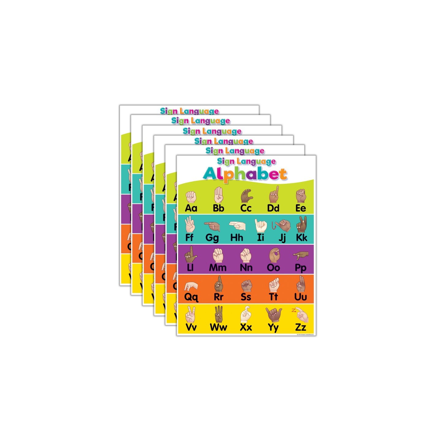 Teacher Created Resources® Colorful Sign Language Alphabet Chart, 17" x 22", Pack of 6