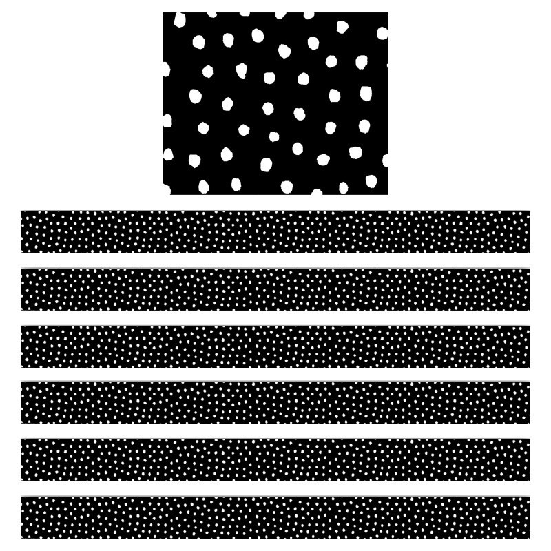 Teacher Created Resources® White Painted Dots on Black Straight Border Trim, 35 Feet Per Pack, 6 Packs