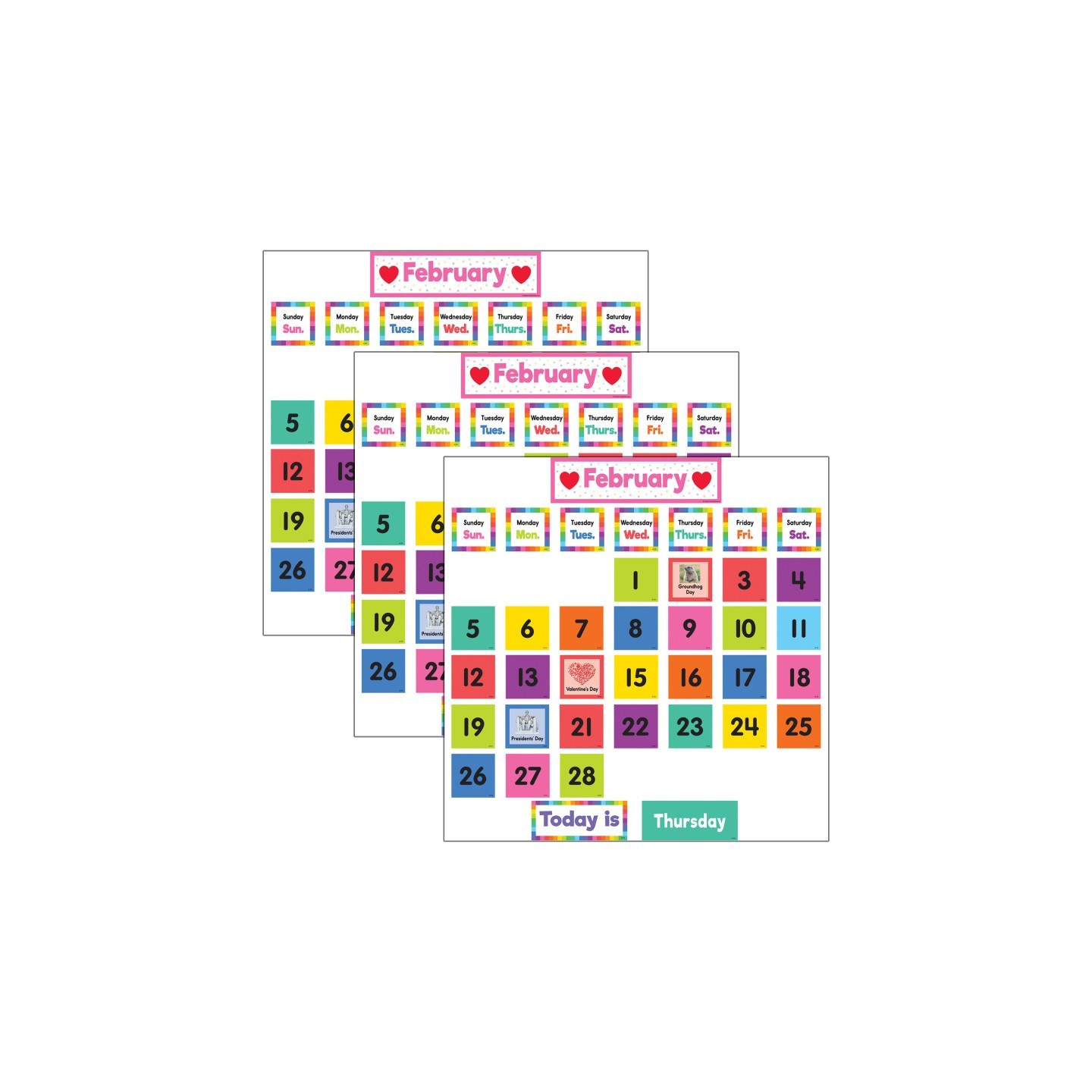 Teacher Created Resources® Colorful Calendar Pocket Chart Cards, 104 Per Pack, 3 Packs