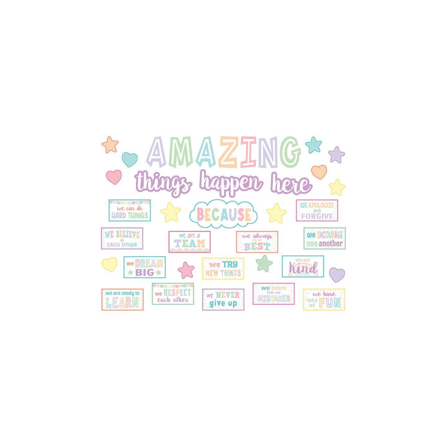 Teacher Created Resources® Pastel Pop Amazing Things Happen Here Bulletin Board Set