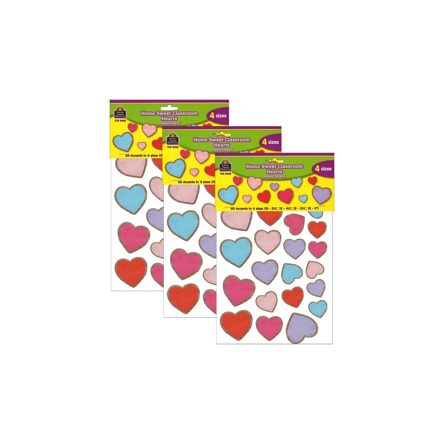 Teacher Created Resources® Home Sweet Classroom Hearts Accents, Assorted Sizes, 60 Per Pack, 3 Packs