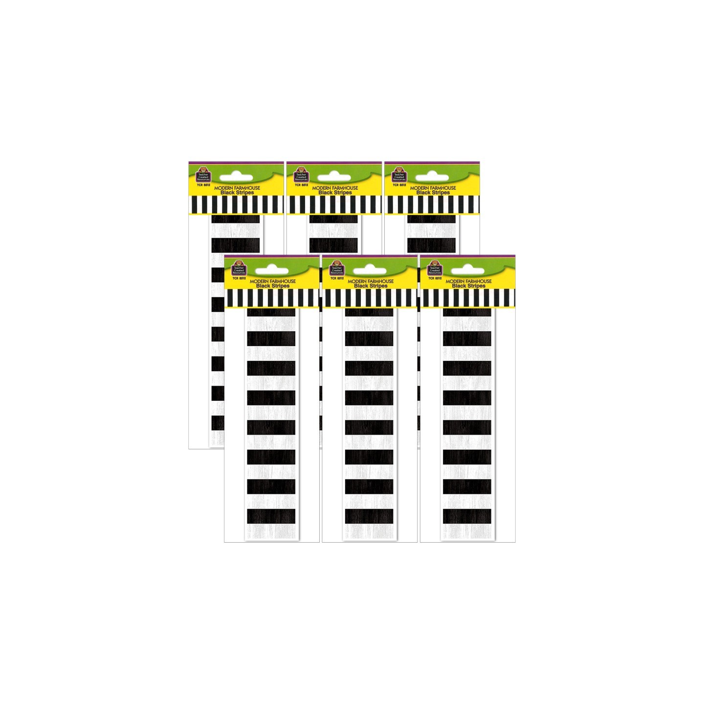 Teacher Created Resources® Modern Farmhouse Black Stripes Straight Border Trim, 35 Feet Per Pack, 6 Packs
