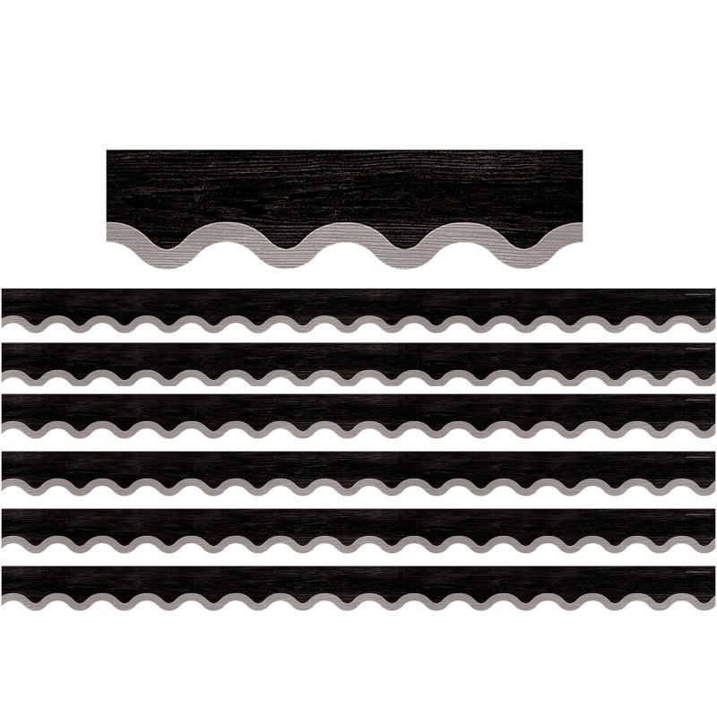 Teacher Created Resources® Modern Farmhouse Black with Gray Scalloped Border Trim, 35 Feet, 6 Packs