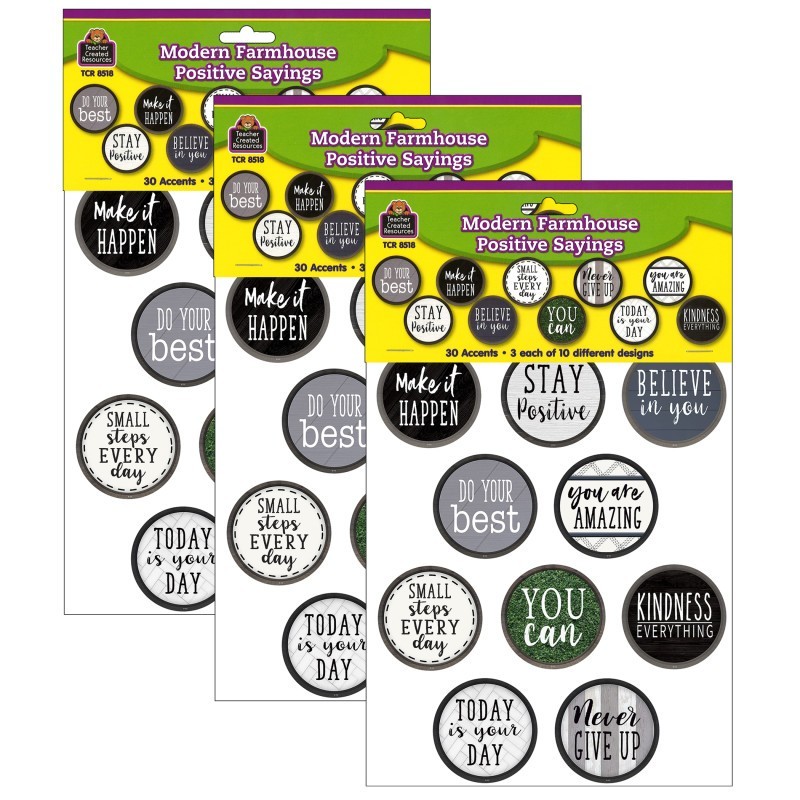 Teacher Created Resources® Modern Farmhouse Positive Saying Accents, 30 Per Pack, 3 Packs