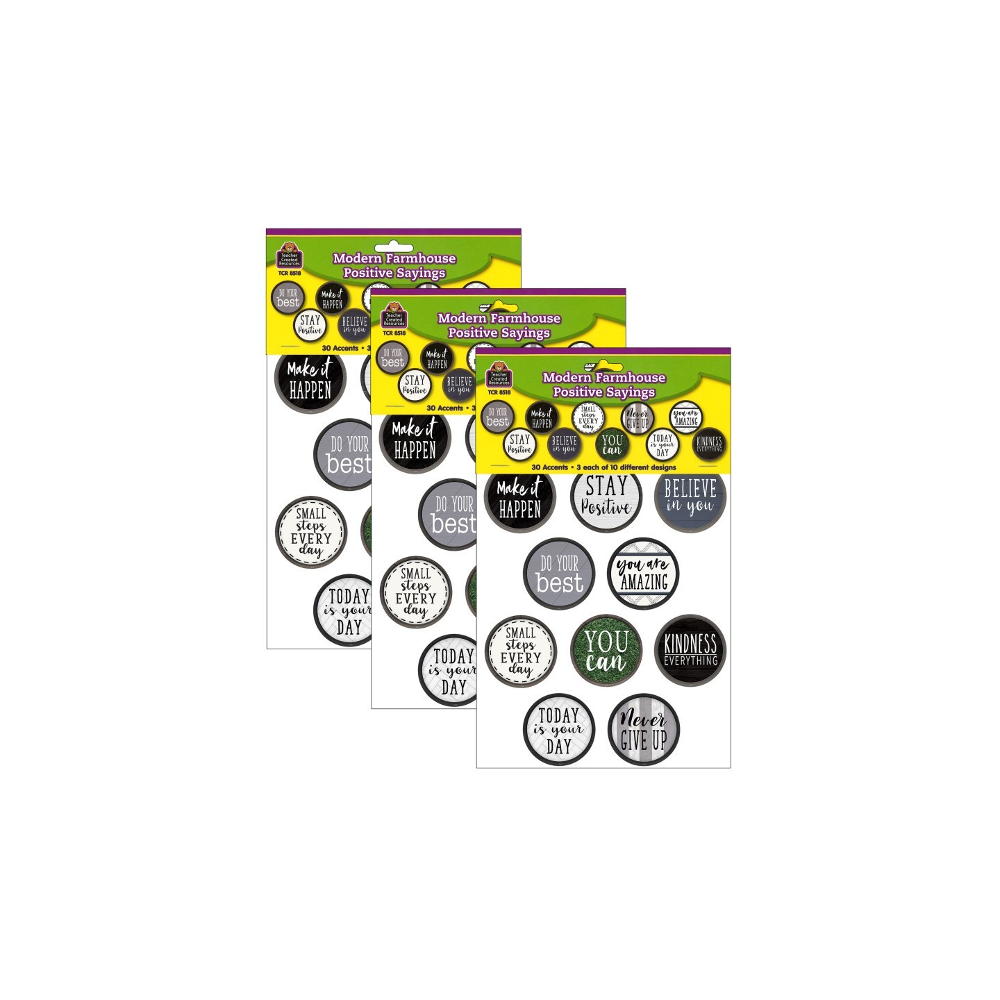 Teacher Created Resources® Modern Farmhouse Positive Saying Accents, 30 Per Pack, 3 Packs