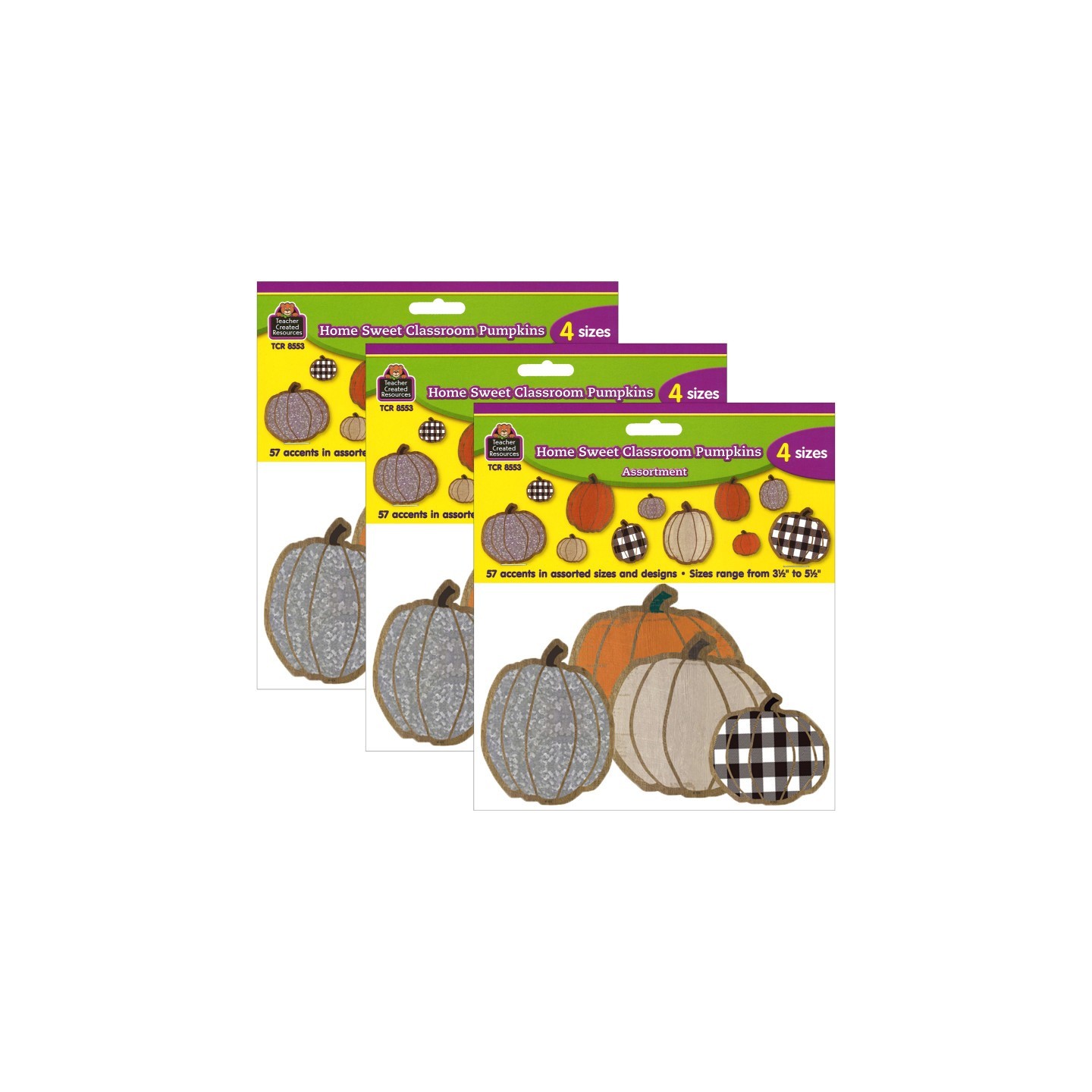 Teacher Created Resources® Home Sweet Classroom Pumpkins Accents, Assorted Sizes, 57 Per Pack, 3 Packs