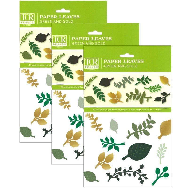 Teacher Created Resources® Green and Gold Paper Leaves, 40 Per Pack, 3 Packs