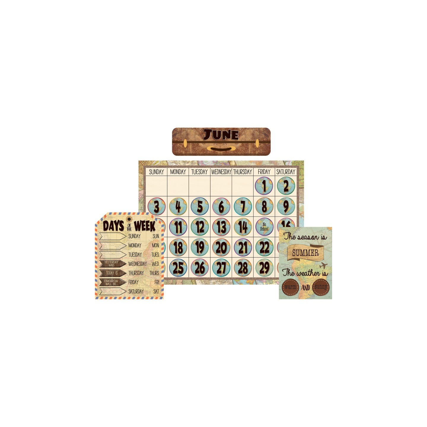 Teacher Created Resources® Travel the Map Calendar Bulletin Board Set