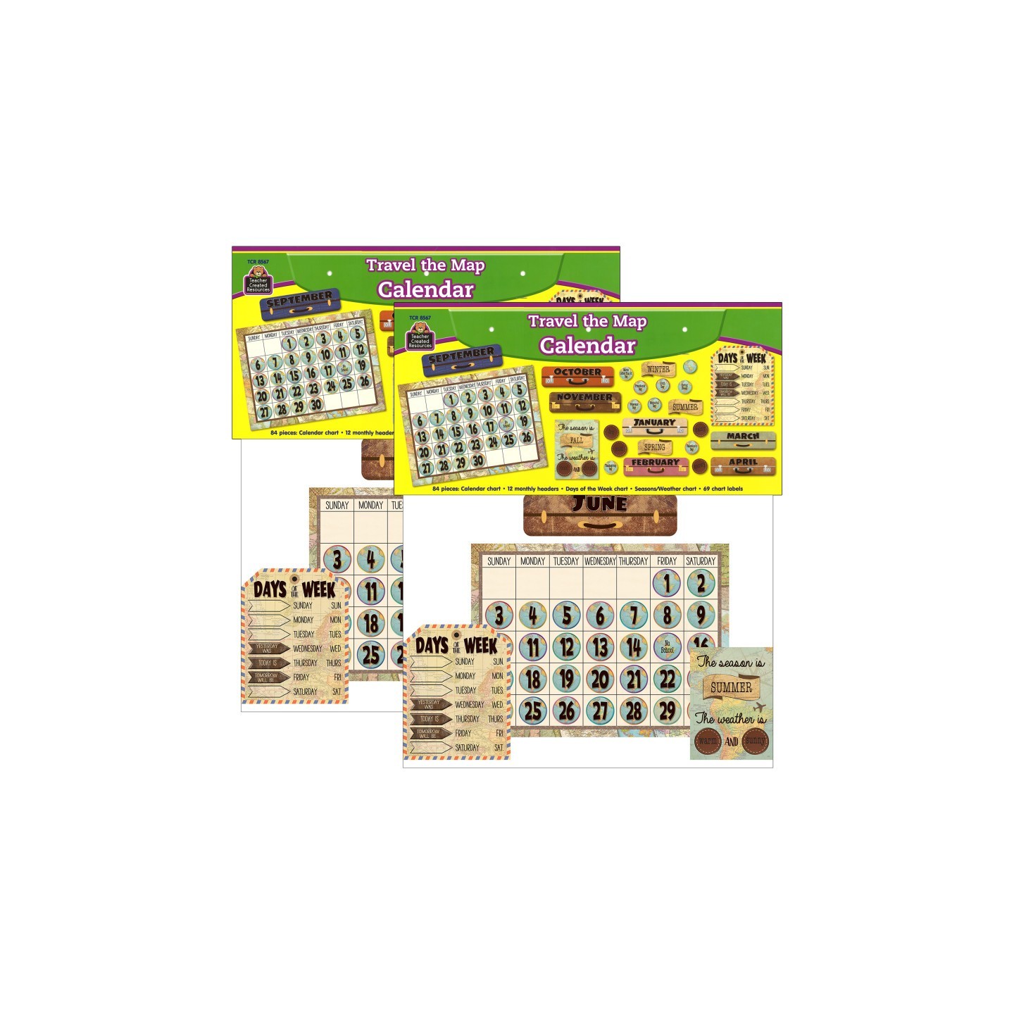 Teacher Created Resources® Travel the Map Calendar Bulletin Board Set, 2 Sets