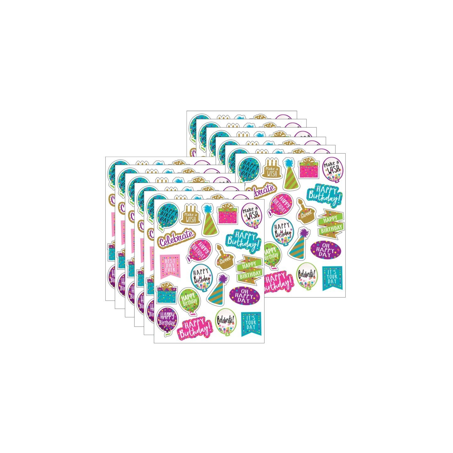 Teacher Created Resources® Confetti Happy Birthday Stickers, 120 Per Pack, 12 Packs