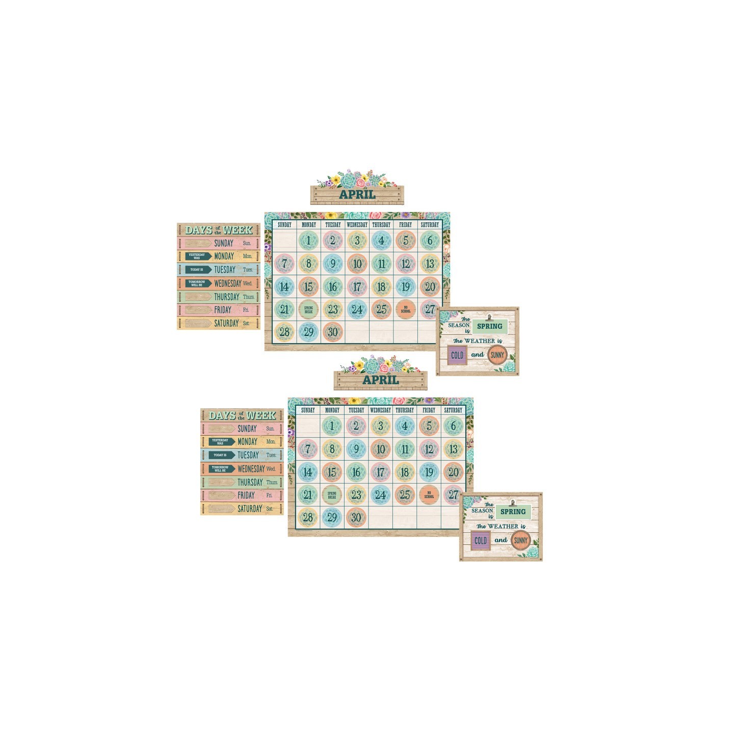 Teacher Created Resources® Rustic Bloom Calendar Bulletin Board Set, 2 Sets