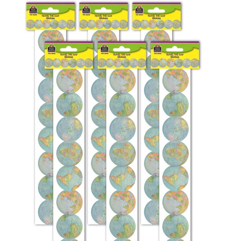 Teacher Created Resources® Travel the Map Globes Die-Cut Border Trim, 35 Feet Per Pack, 6 Packs