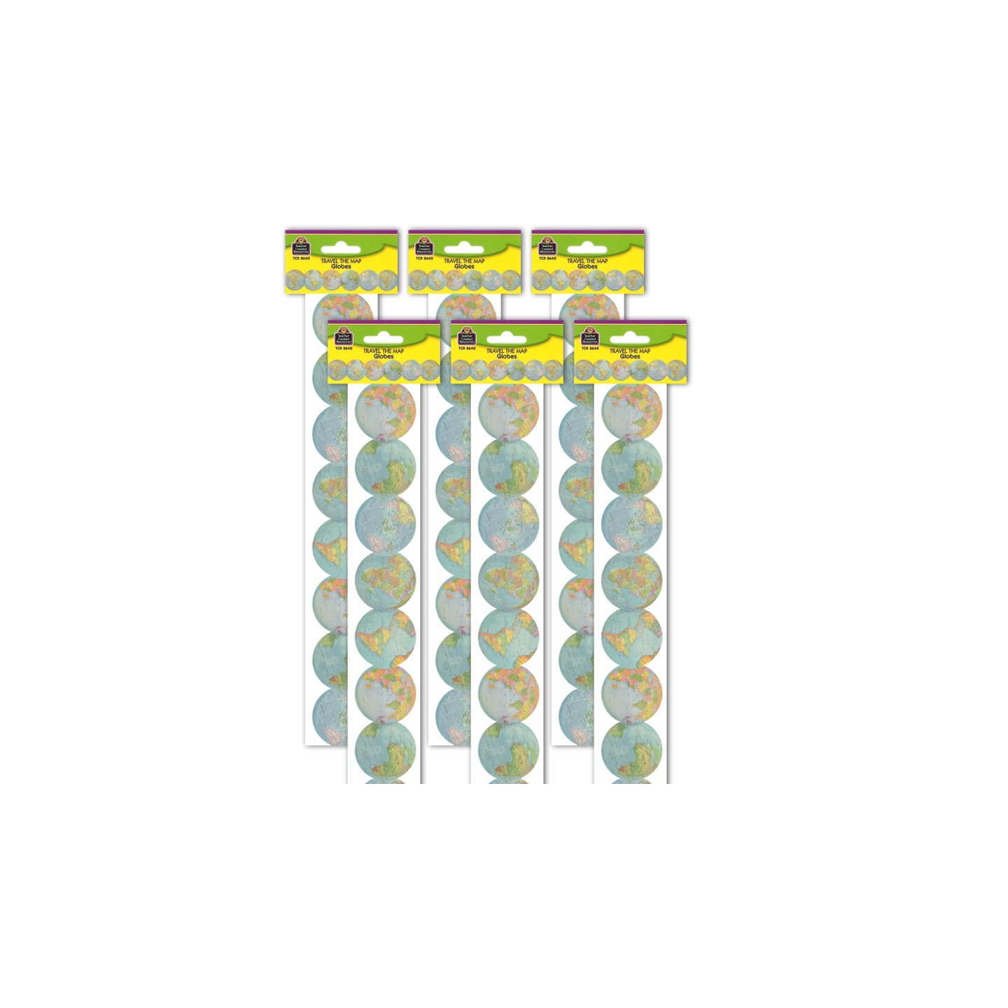 Teacher Created Resources® Travel the Map Globes Die-Cut Border Trim, 35 Feet Per Pack, 6 Packs