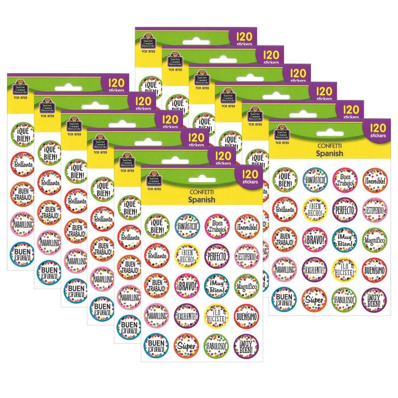 Teacher Created Resources® Confetti Spanish Stickers, 120 Per Pack, 12 Packs
