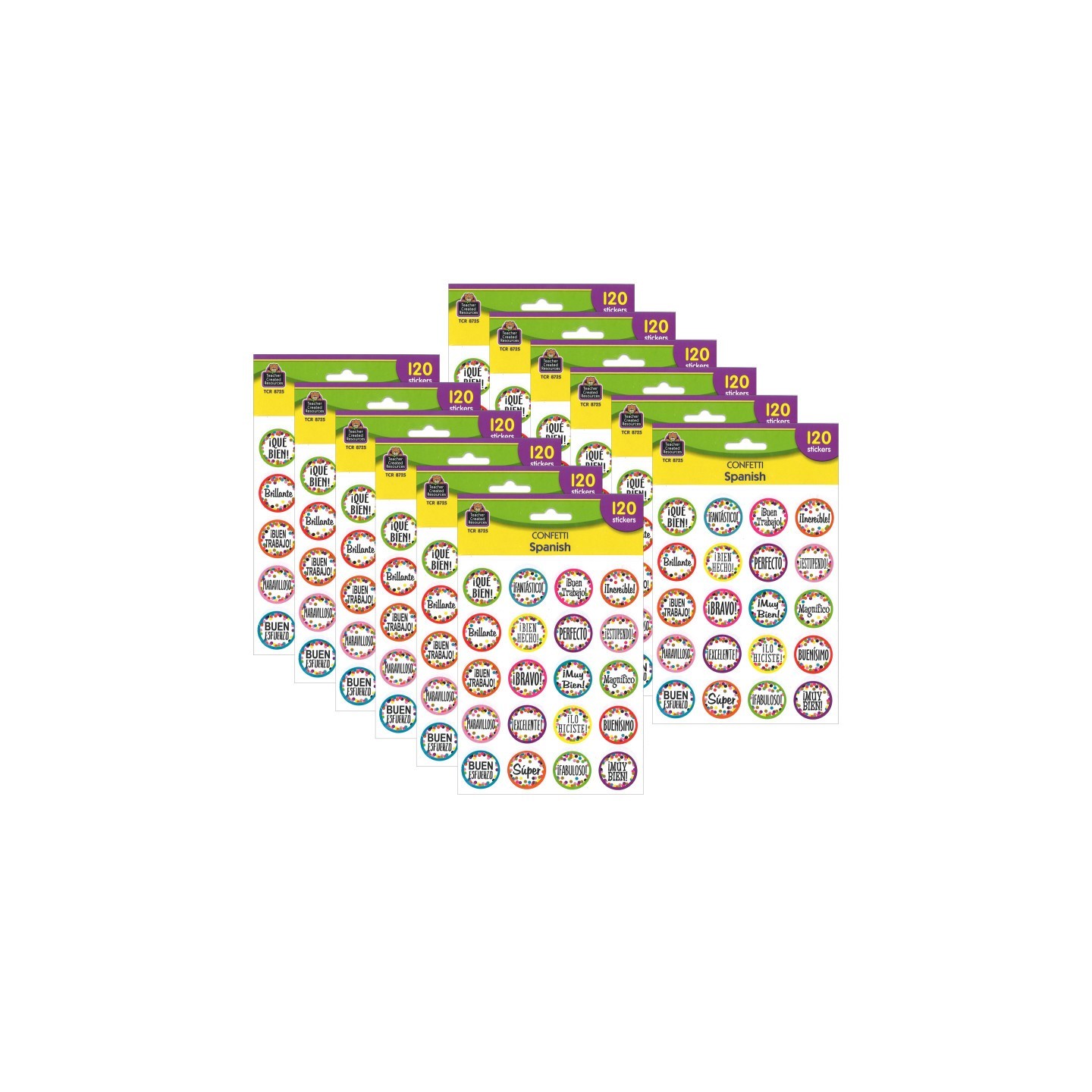 Teacher Created Resources® Confetti Spanish Stickers, 120 Per Pack, 12 Packs