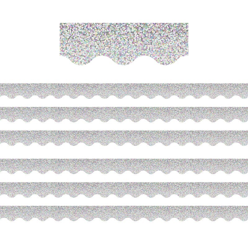 Teacher Created Resources® Silver Sparkle Scalloped Border Trim, 35 Feet Per Pack, 6 Packs