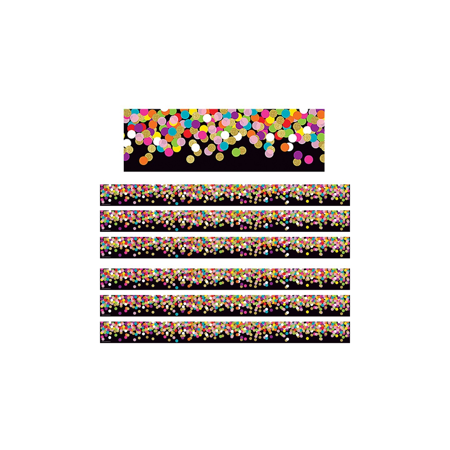 Teacher Created Resources® Colorful Confetti on Black Straight Border Trim, 35 Feet Per Pack, 6 Packs