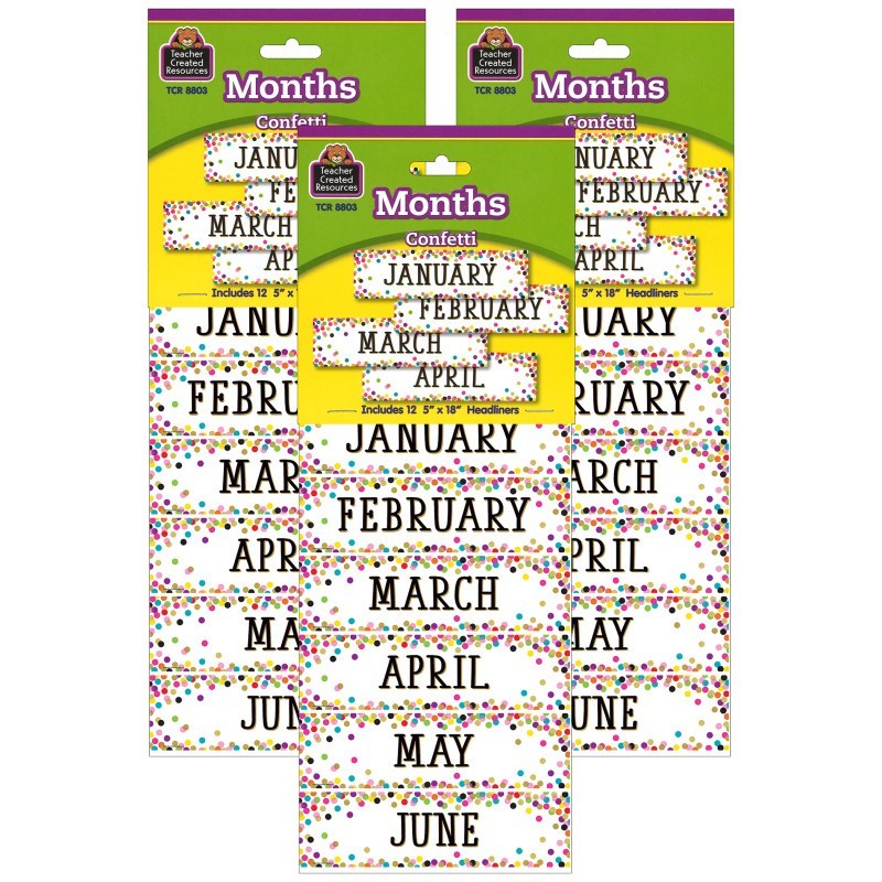 Teacher Created Resources® Confetti Monthly Headliners, 12 Per Pack, 3 Packs