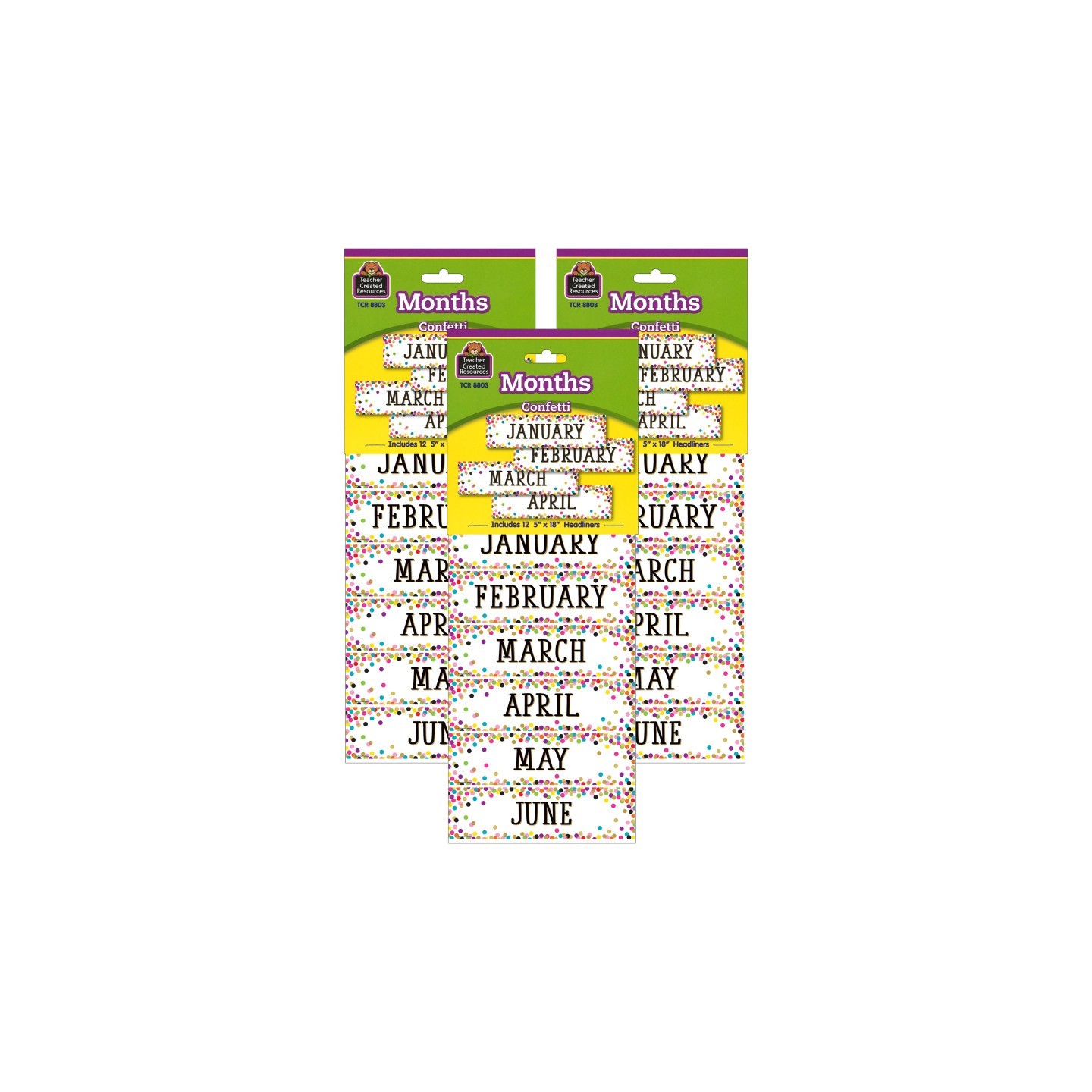 Teacher Created Resources® Confetti Monthly Headliners, 12 Per Pack, 3 Packs